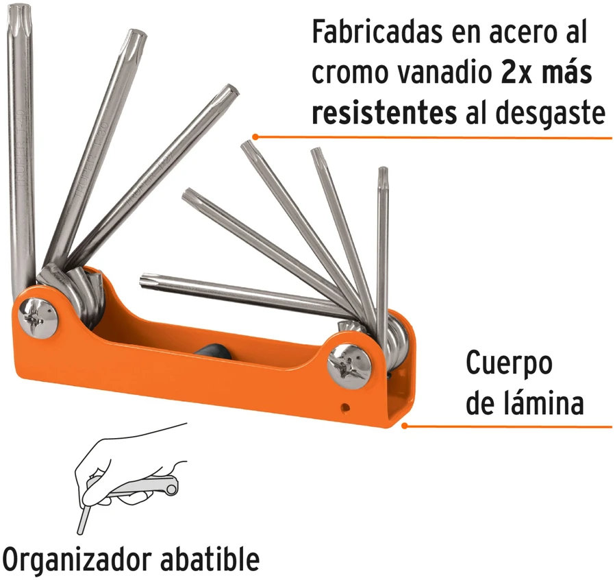8 in 1 sulankstomas TORX atsuktuvų rinkinys metaliniame korpuse. T9-10-15-20-25-27-30-40 Truper®