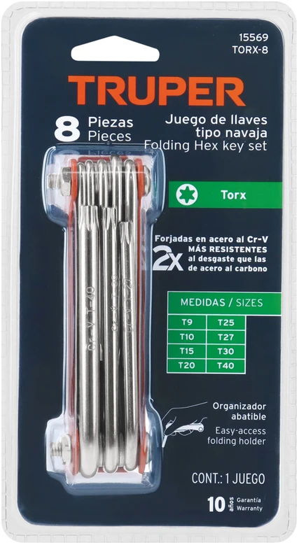 8 in 1 sulankstomas TORX atsuktuvų rinkinys metaliniame korpuse. T9-10-15-20-25-27-30-40 Truper®