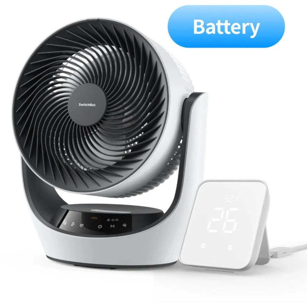 Switchbot Oro cirkuliacijos ventiliatorius W3800510, 24W, 3600mAh, 24dB, 90°, 4 greičiai, baltas, Alexa, Google Home, IFTTT, USB-C