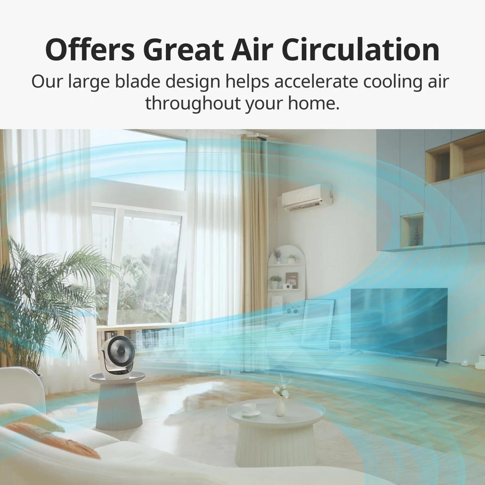 Switchbot Oro cirkuliacijos ventiliatorius W3800510, 24W, 3600mAh, 24dB, 90°, 4 greičiai, baltas, Alexa, Google Home, IFTTT, USB-C