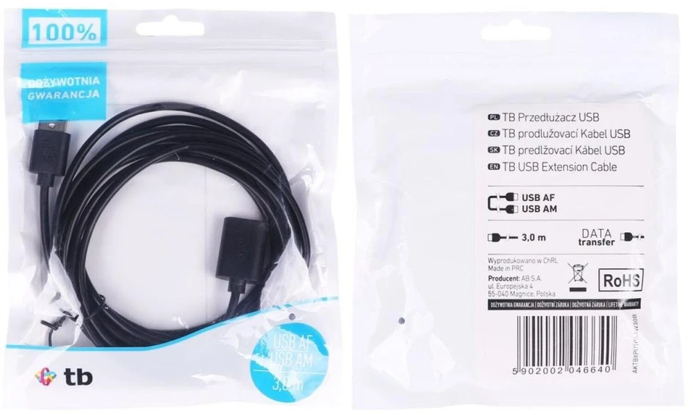 Maitinimo laidas TB Print, USB, 1.8 m