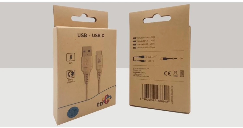 TB USB-USB C laidas 1m.ekologinis 2.0. 3A