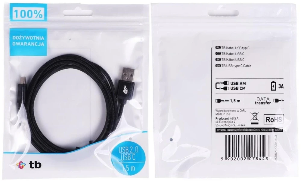 Maitinimo laidas TB AKTBXKUCSBA150B, USB/USB C, 1.5m