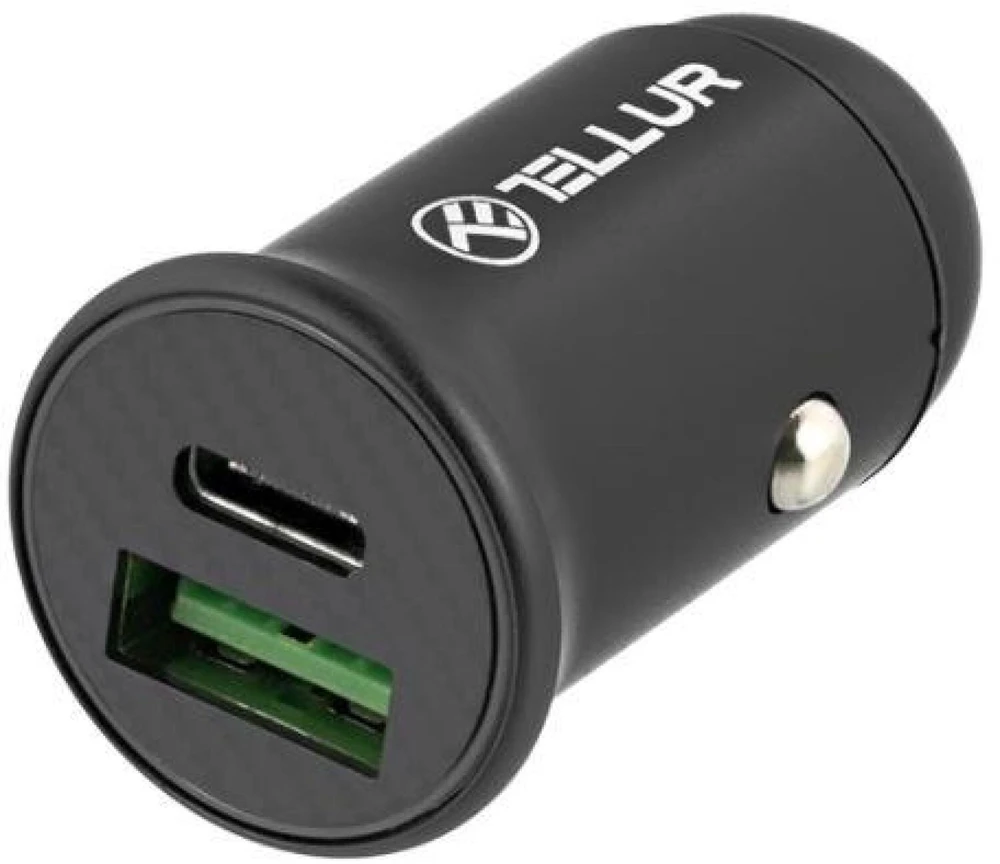 Tellur automobilinis įkroviklis PD60W QC30W FCC7 juodos spalvos
