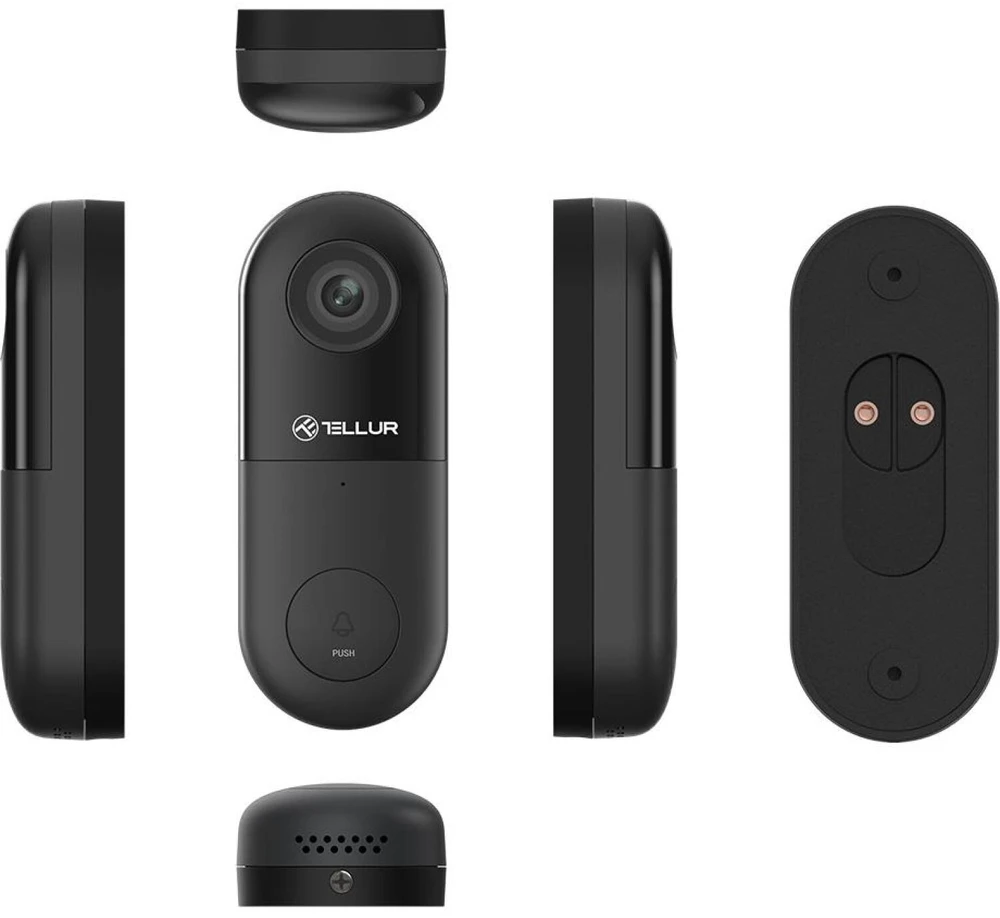 „Tellur“ vaizdo durų skambutis su WiFi, 1080P, PIR, laidinis, juodas