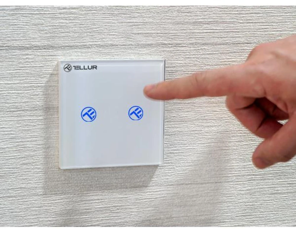 „Tellur“ išmanusis WiFi jungiklis, SS2N, 2 prievadai, 1800 W, Baltas