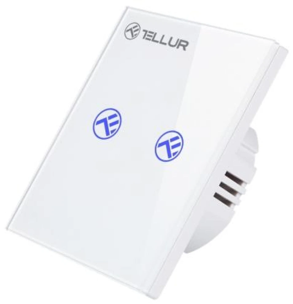 „Tellur“ išmanusis WiFi jungiklis, SS2N, 2 prievadai, 1800 W, Baltas