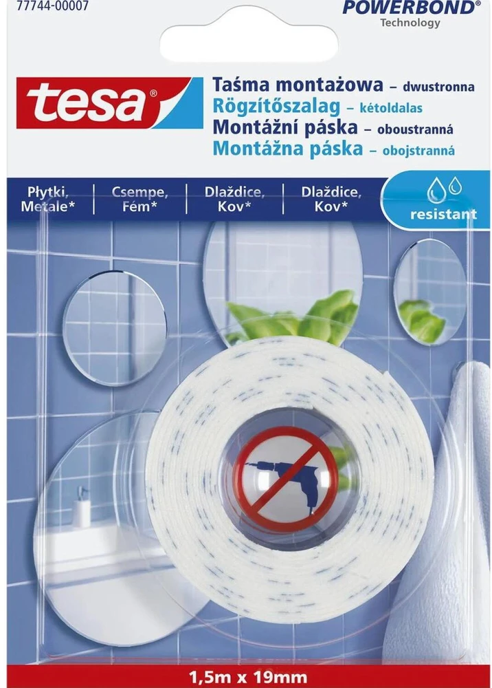Tesa Taśma Veidrodžių tvirtinimo juosta 1,5 m: 19 mm (77744-00007-00)