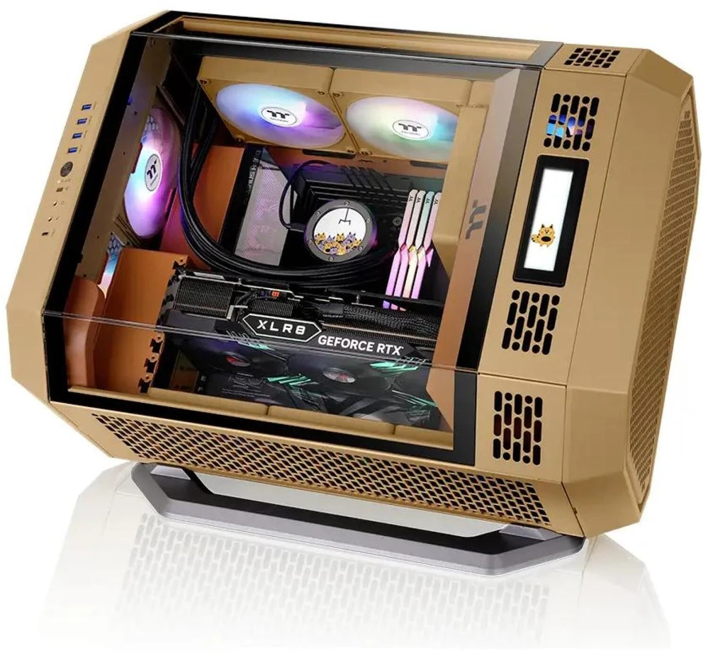 140 mm „Thermaltake CT140 EX Reverse ARGB Sync“ kompiuterio aušinimo ventiliatorius, žvyro ir smėlio spalvos, 3 vnt.