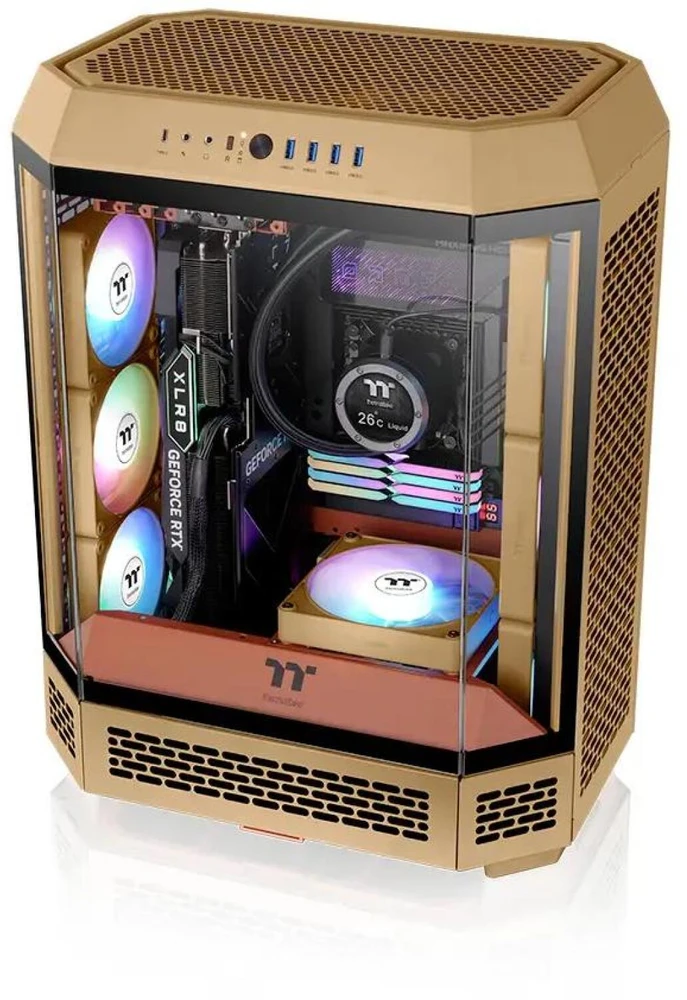 140 mm „Thermaltake CT140 EX Reverse ARGB Sync“ kompiuterio aušinimo ventiliatorius, žvyro ir smėlio spalvos, 3 vnt.