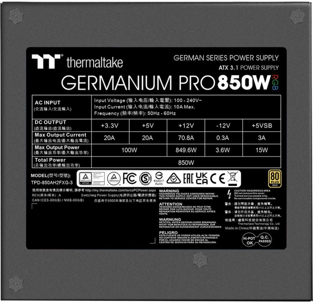 „Thermaltake“ 850 W „Germanium Pro RGB“ plokštė