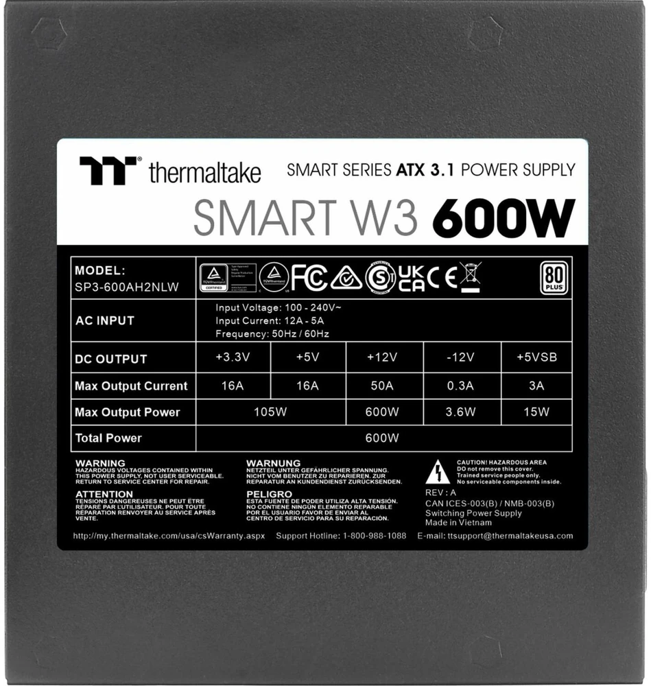 600 W Thermaltake išmanusis W3 ATX12V 3.1 80+