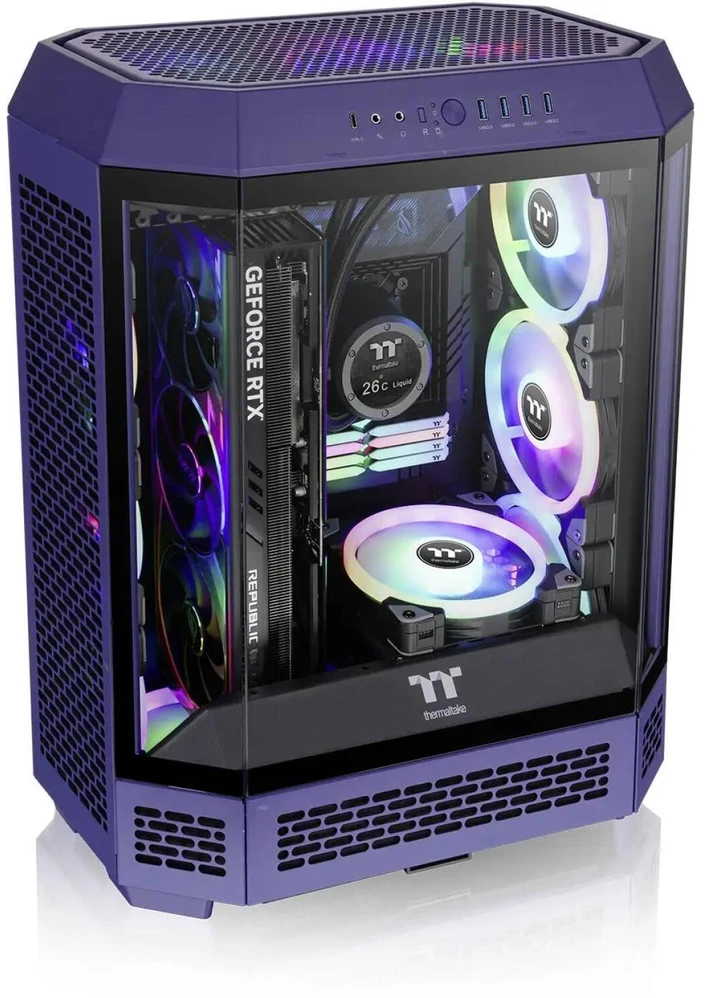 „Thermaltake The Tower 600“, bokšto formos korpusas – violetinis, grūdintas stiklas x 3