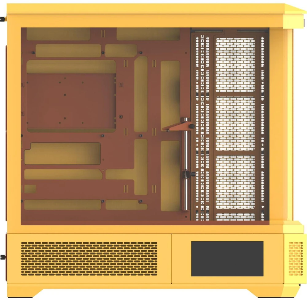 „Thermaltake View 600 TG Butter Caramel“, didelis bokšto formos korpusas – geltonas, grūdintas stiklas