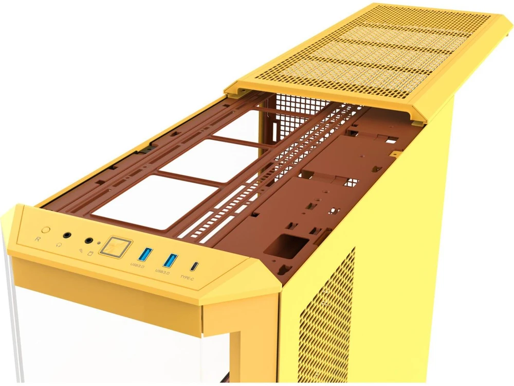 „Thermaltake View 600 TG Butter Caramel“, didelis bokšto formos korpusas – geltonas, grūdintas stiklas