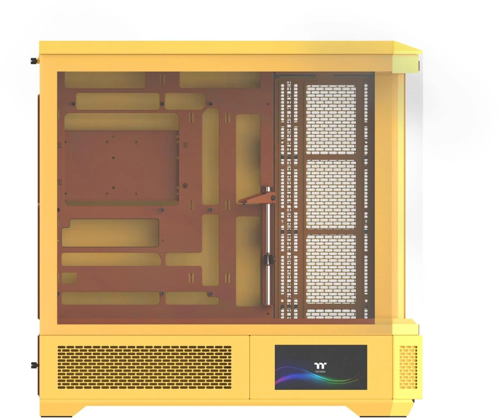 „Thermaltake View 600 TG Butter Caramel“, didelis bokšto formos korpusas – geltonas, grūdintas stiklas