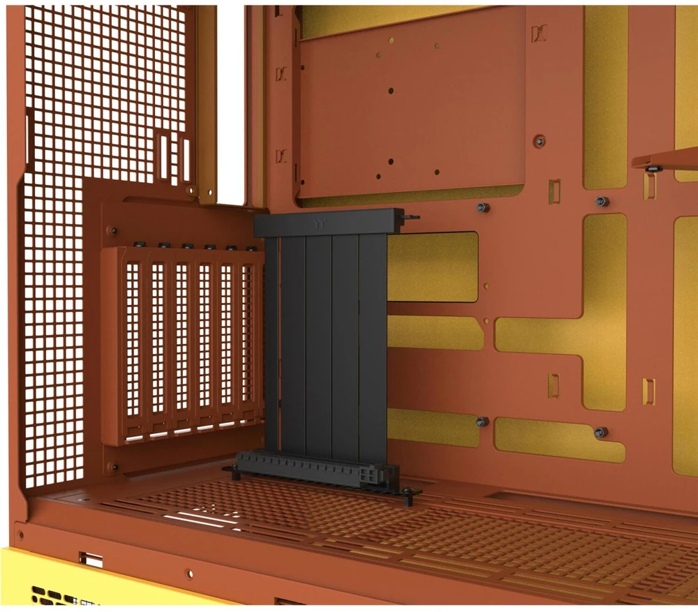 „Thermaltake View 600 TG Butter Caramel“, didelis bokšto formos korpusas – geltonas, grūdintas stiklas
