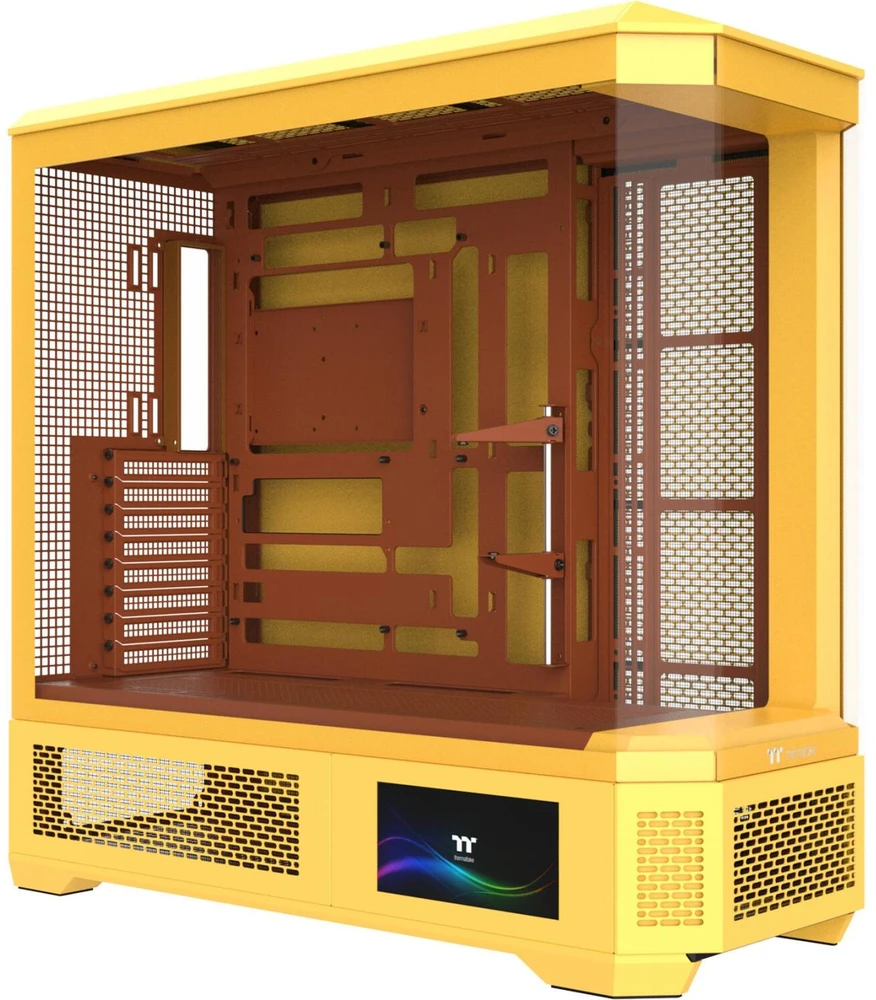 „Thermaltake View 600 TG Butter Caramel“, didelis bokšto formos korpusas – geltonas, grūdintas stiklas