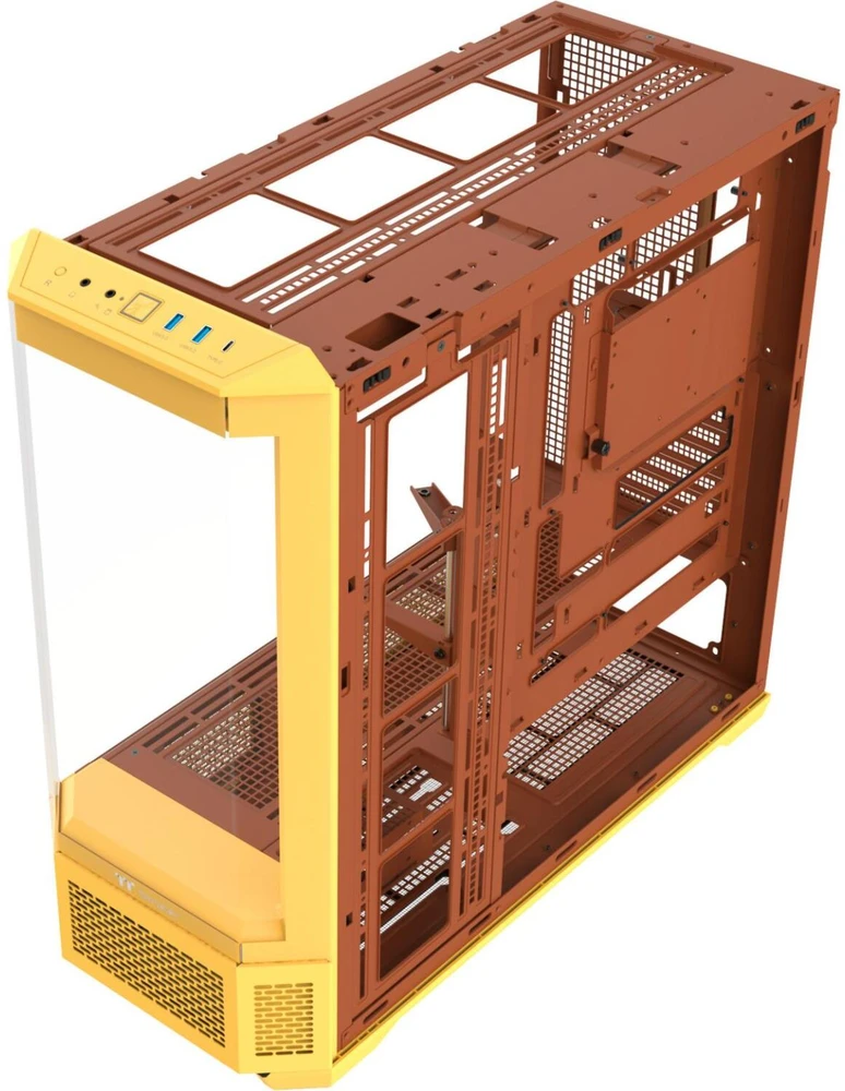 „Thermaltake View 600 TG Butter Caramel“, didelis bokšto formos korpusas – geltonas, grūdintas stiklas
