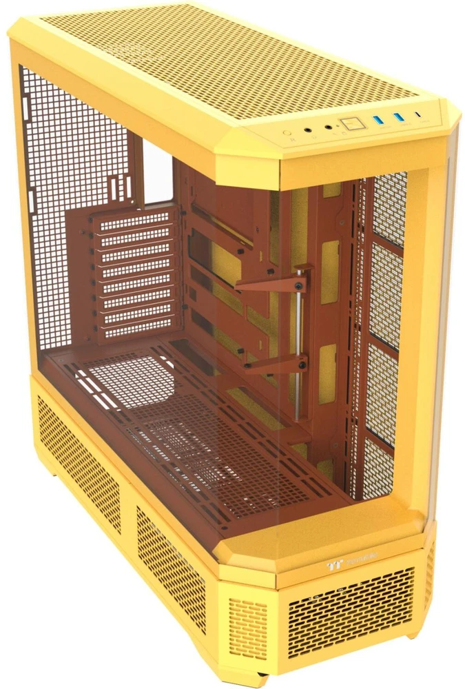 „Thermaltake View 600 TG Butter Caramel“, didelis bokšto formos korpusas – geltonas, grūdintas stiklas