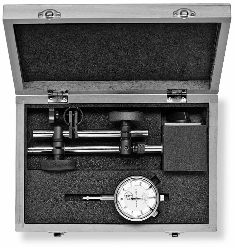Indikatorius 10mm/0,01mm su stoveliu 275 komplektas, Scala