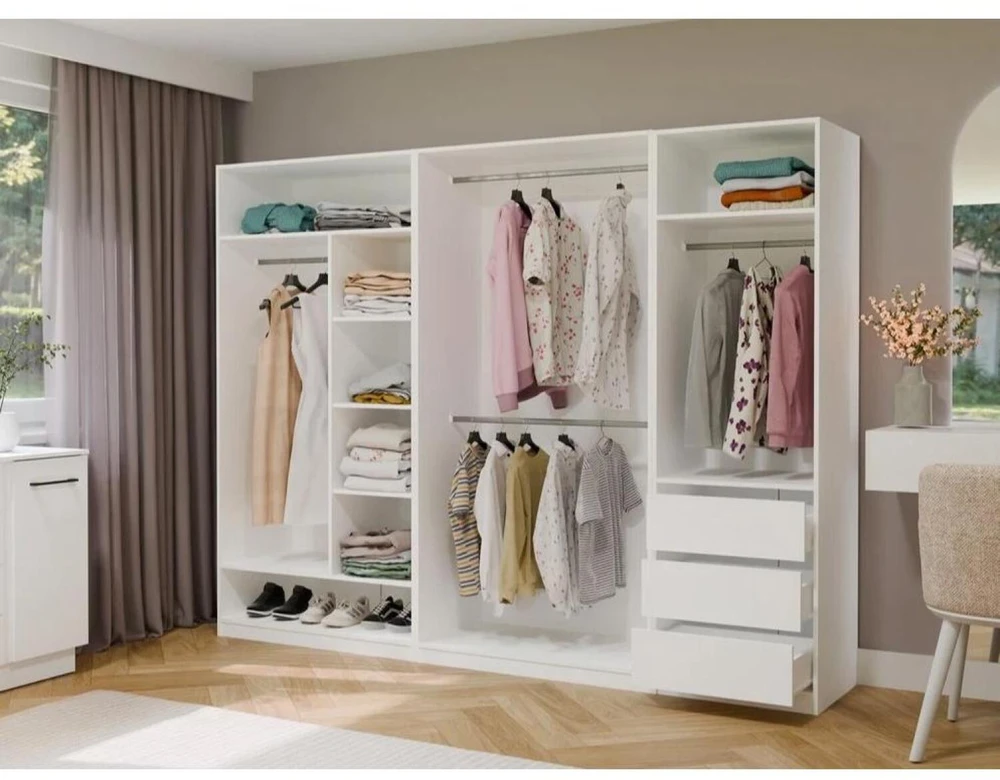 Top E Shop OPENO 1W1P3S Baltas Wardrobe – Modular Wardrobe with Clothes Rail and 3 Drawers