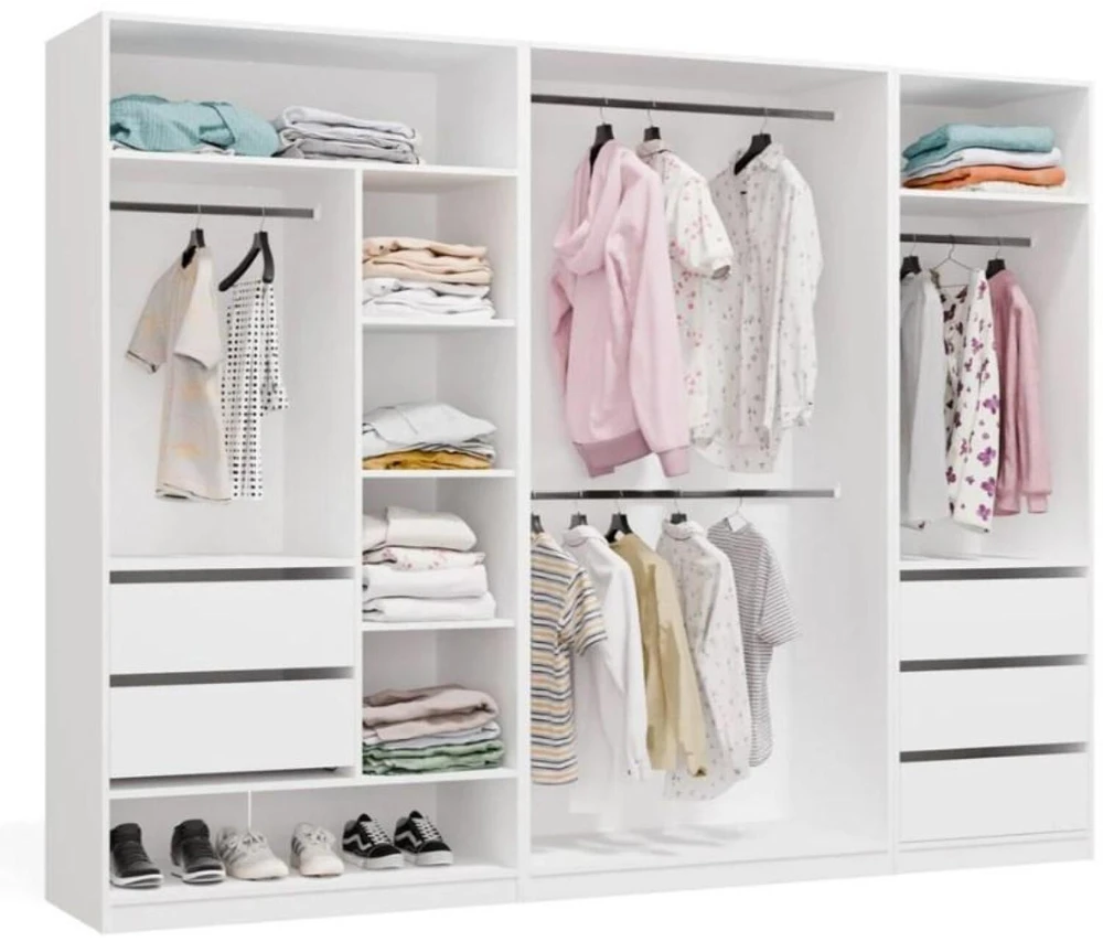 Top E Shop OPENO Modular Wardrobe SET 260/200 Baltas Drawers, Hanging Rails, Shelves – Large – For the Bedroom
