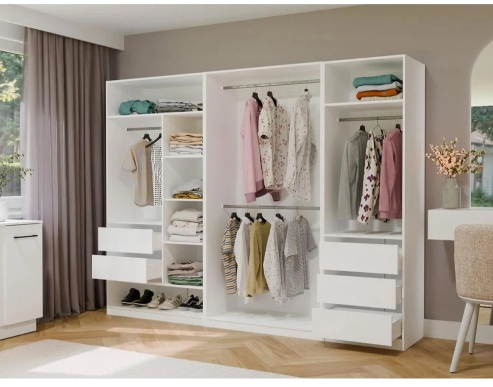 Top E Shop OPENO Modular Wardrobe SET 260/200 Baltas Drawers, Hanging Rails, Shelves – Large – For the Bedroom