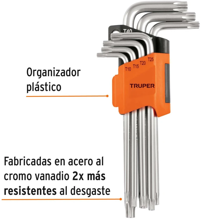 L-formos Torx atsuktuvai, ilgi, chromuoti 7vnt Truper®