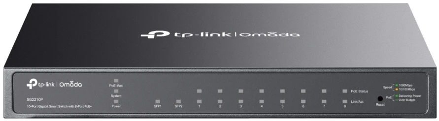 Šakotuvas TP-LINK | Komutatorius | TL-SG2210P | Tvarkomas per interneto sąsają | Stalinis | SFP jungčių skaičius 2 | Power over Ethernet (PoE) jungčių skaičius 8 | Maitinimo šaltinio tipas Išorinis