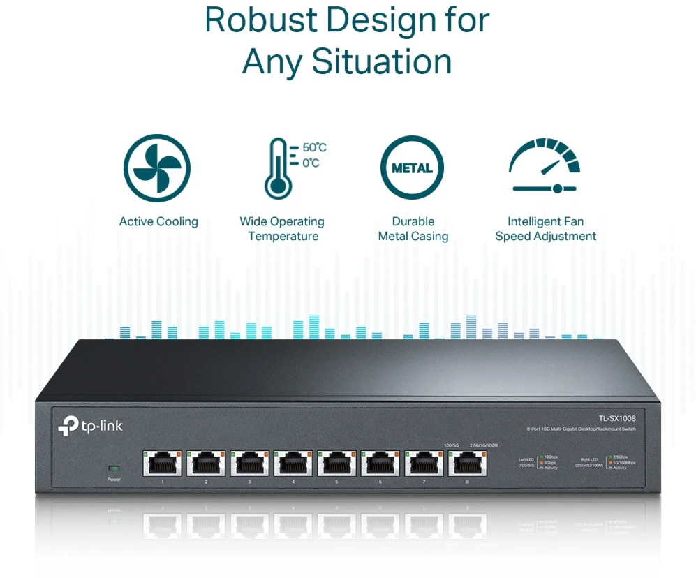 Šakotuvas TP-LINK | 8-Port 10G Switch | TL-SX1008 | Unmanaged | Desktop/Rackmountable | Power supply type External