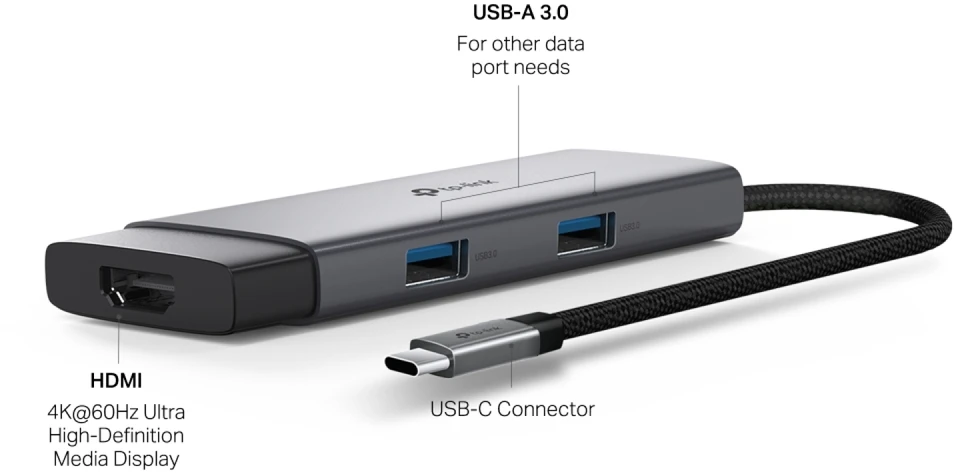 TP-Link UH5020C sąsajos šakotuvas USB Type-C 5000 Mbit/s Pilkas