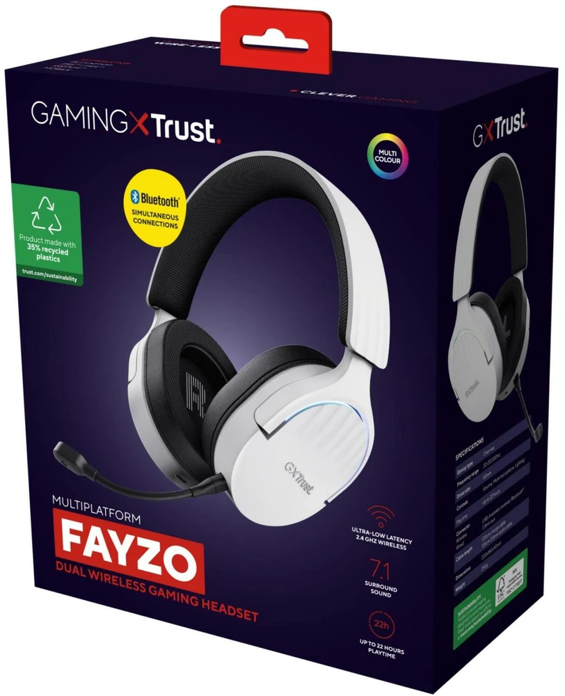Trust GXT 491W FAYZO Ausinės su laidu & Belaidės su lankeliu ant galvos Gaming USB Type-C Bluetooth Juodas, Baltas