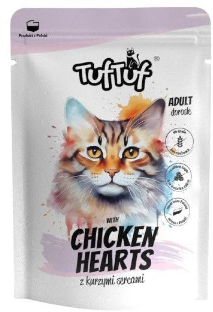 TufTuf Kačių Maistas - TUF TUF Drėgnas Kačių Maistas su Vištienos Širdelėmis 100g Be Glitimo Be Grūdų