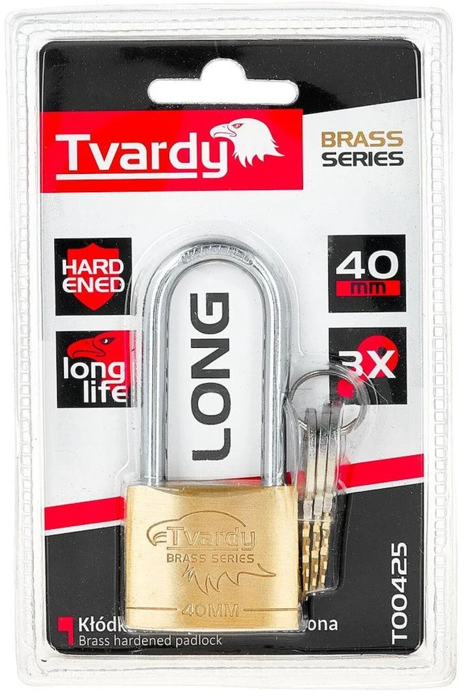 Tvardy Varinė spyna su ilgu lankeliu sustiprinta 40mm BRASS-SERIES (96)
