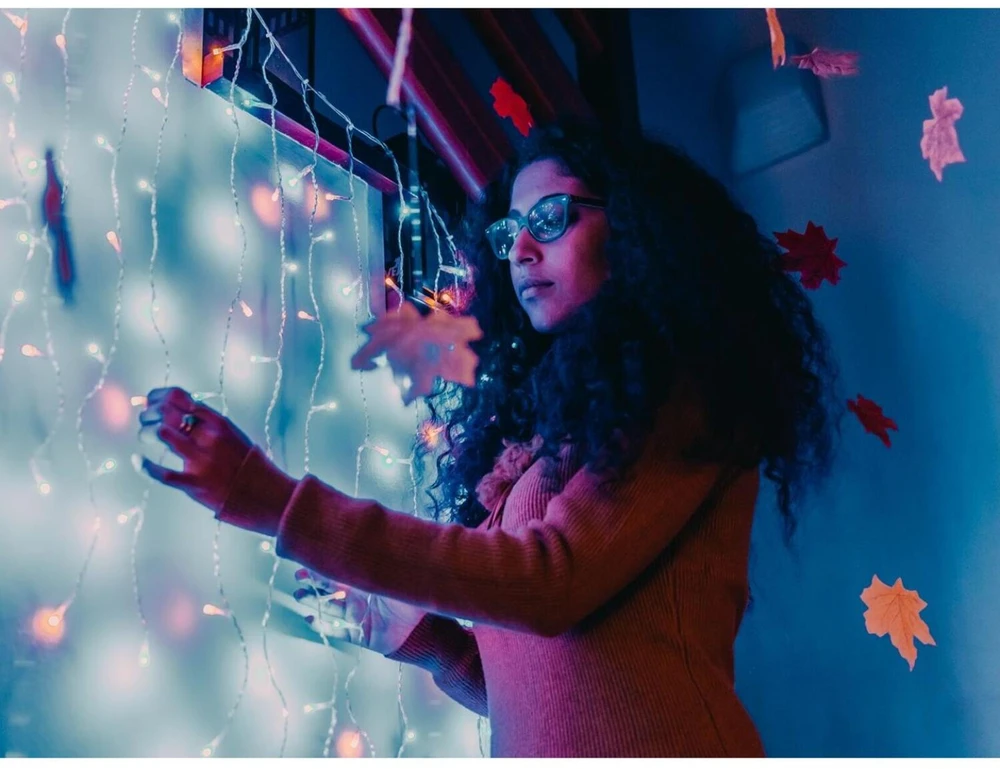 Kalėdinė išmanioji lempučių girlianda Twinkly Curtain 210L 5mm RGBW, užuolaidos, daugiaspalvės