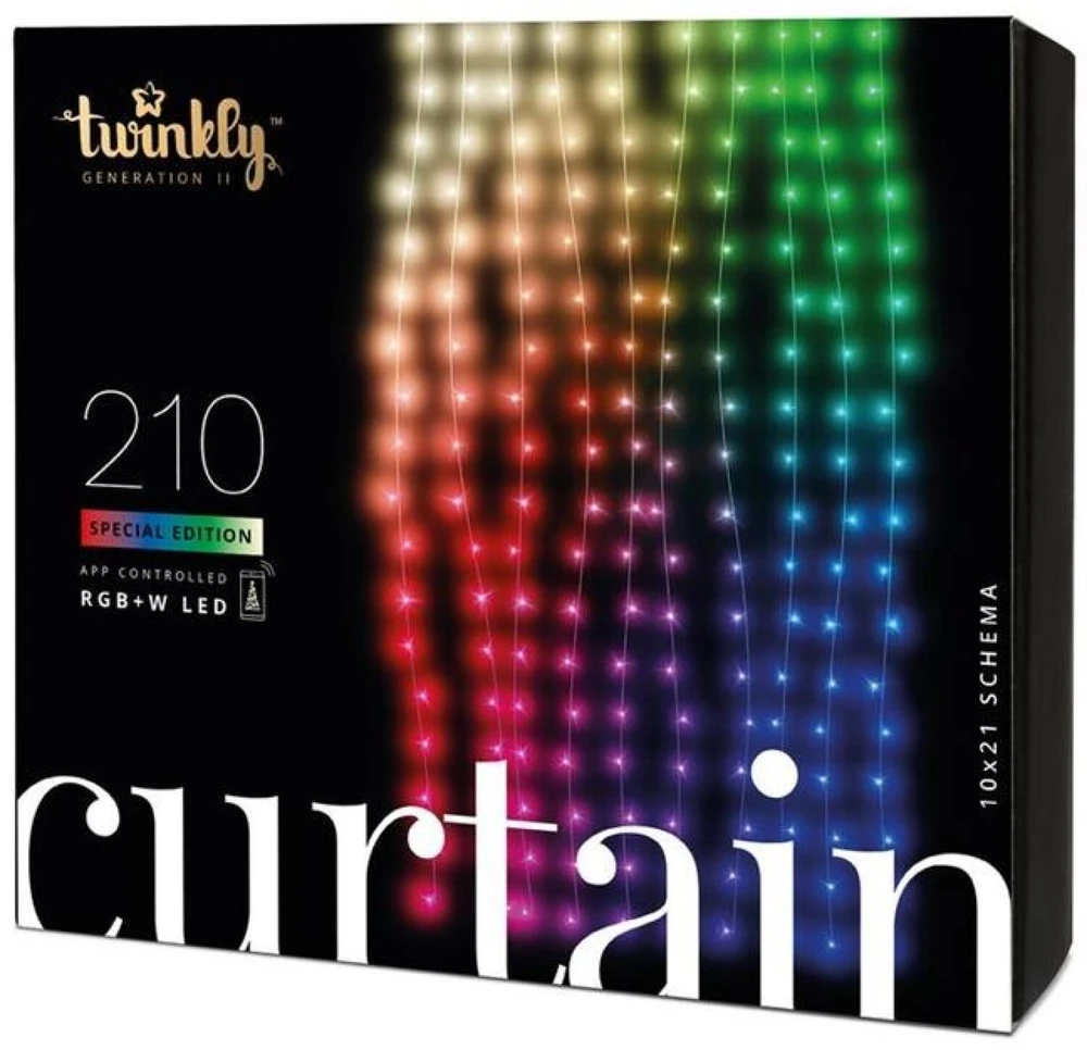 Kalėdinė išmanioji lempučių girlianda Twinkly Curtain 210L 5mm RGBW, užuolaidos, daugiaspalvės