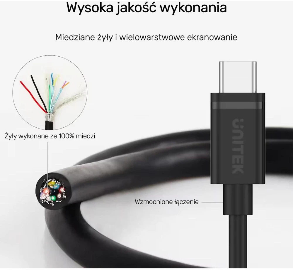 UNITEK Y-C477BK01-2M USB laidas USB 3.2 Gen 1 (3.1 Gen 1) USB C 5 Gbit/s 60 W Juodas