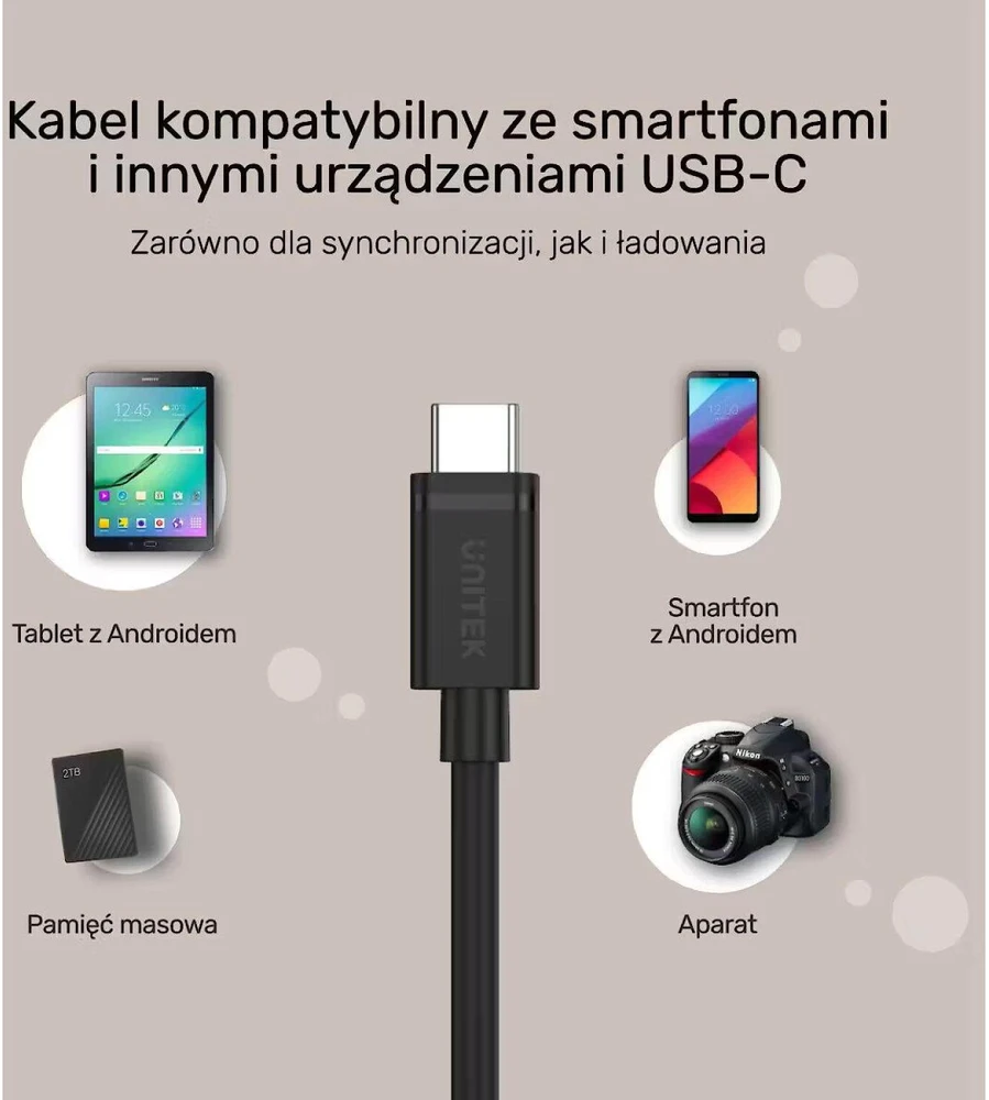 UNITEK Y-C477BK01-2M USB laidas USB 3.2 Gen 1 (3.1 Gen 1) USB C 5 Gbit/s 60 W Juodas