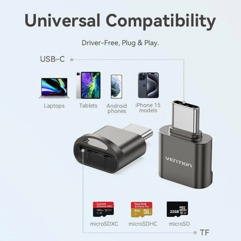 Skaitytuvas Vention CARD READER USB-C/MICROSD CLMH0 VENTION