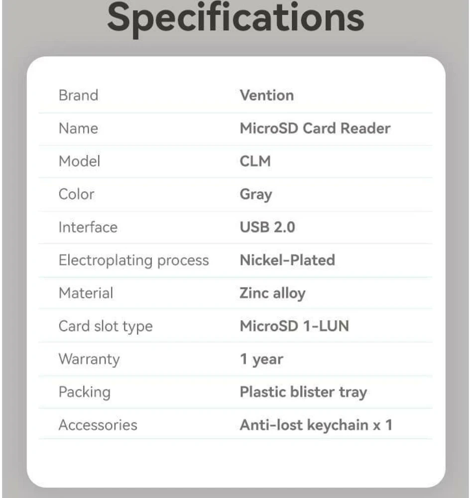 Skaitytuvas Vention CARD READER USB-C/MICROSD CLMH0 VENTION