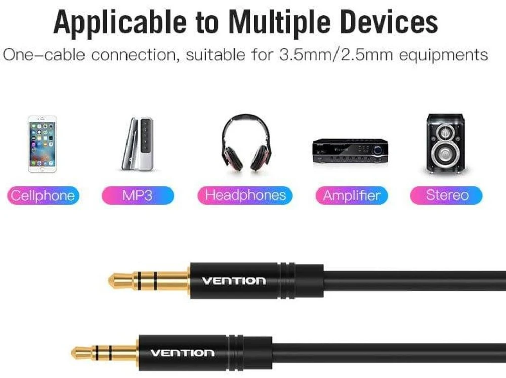 Vention audio kabelis mini AUX 3.5mm - 2.5mm AUX 2m - Juodas
