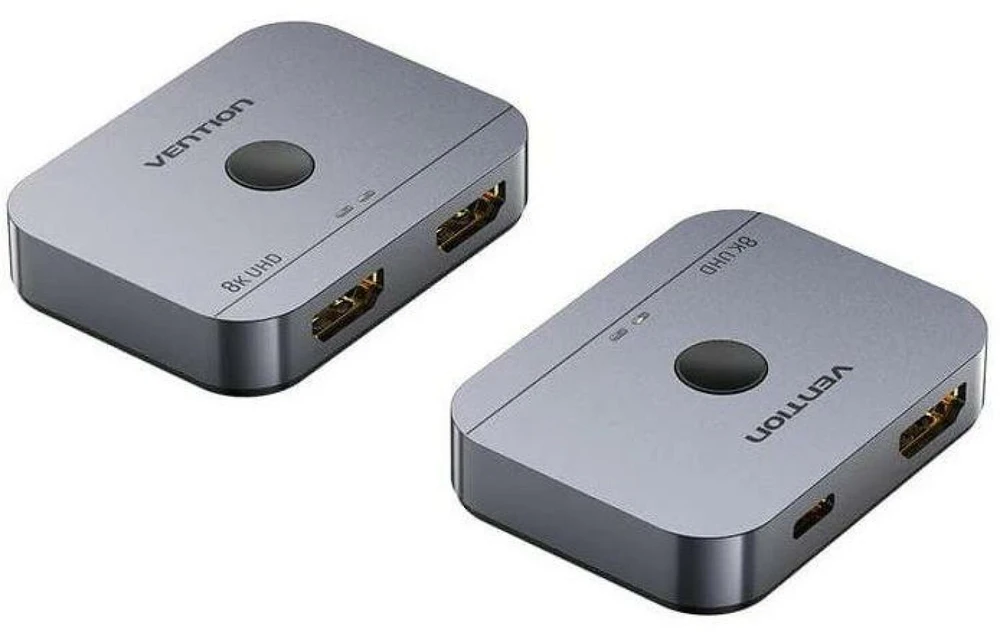 „Vention“ 2 prievadų dvikryptis 8K HDMI komutatorius, pilkas aliuminio lydinio tipas