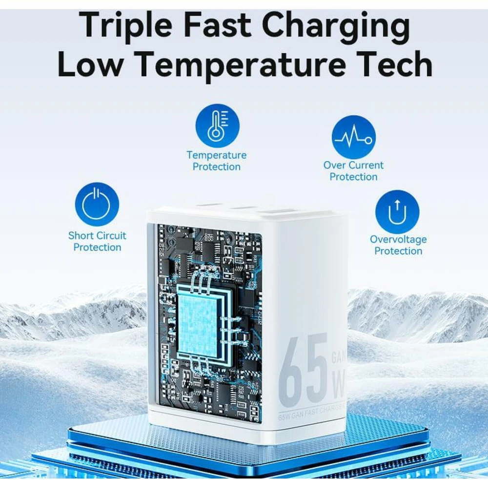 Vention Sieninis įkroviklis, ventiliacija, FERB0-EU, 2xUSB-C, USB-A, 65W/65W/30W, GaN (juoda)