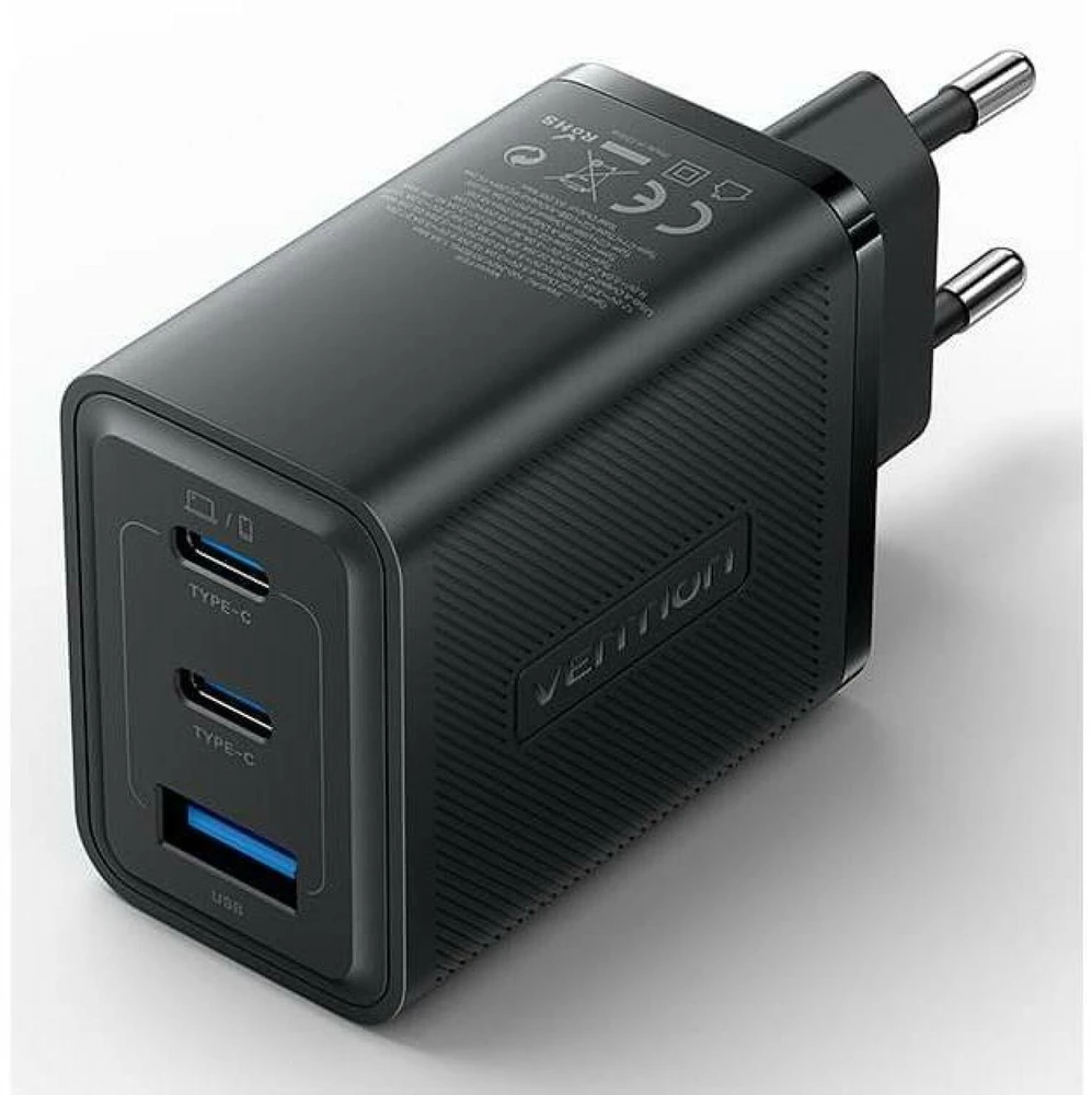 Vention Sieninis įkroviklis, ventiliacija, FERB0-EU, 2xUSB-C, USB-A, 65W/65W/30W, GaN (juoda)