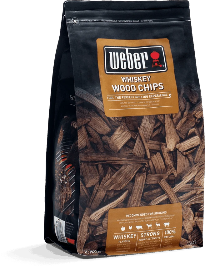 Medžio drožlės WEBER Whiskey (Ąžuolinių viskio statinių), 0,7kg, 100 % natūralios