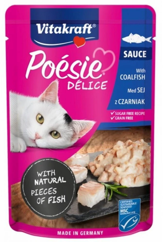 Vitakraft Chovex Sro VITAKRAFT POESIE DELICE, kačių konservuotas pašaras su ledjūrio menke, 85g, maišelyje