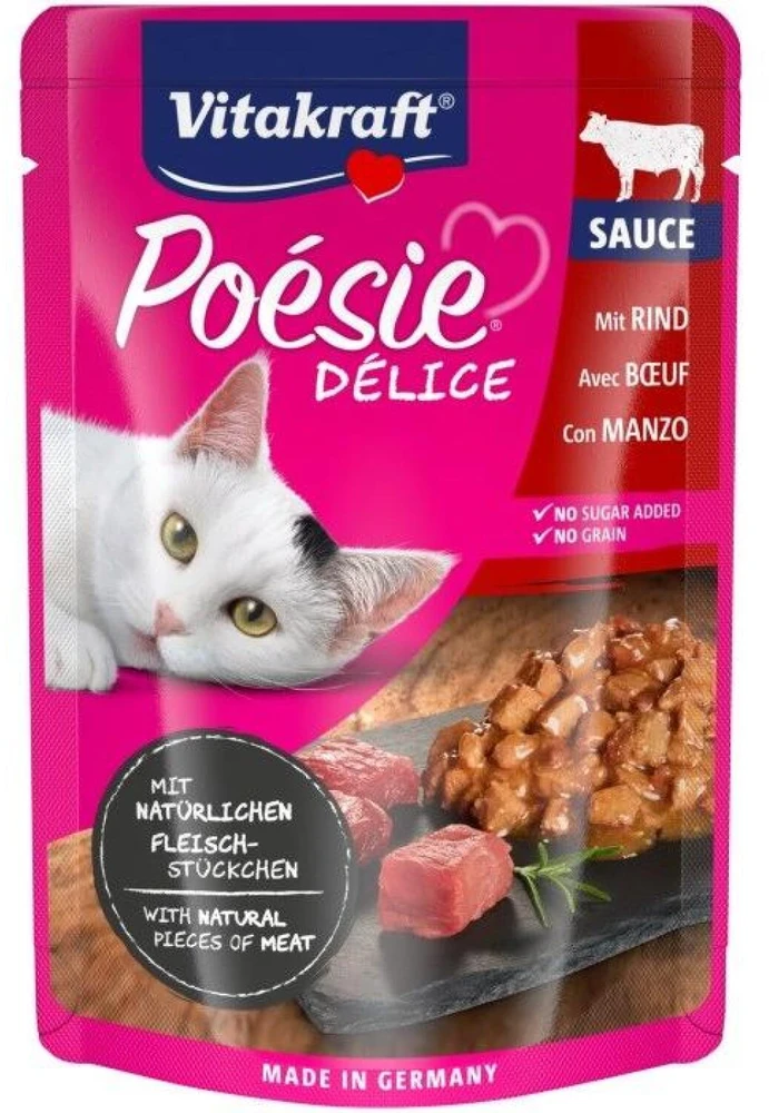 Vitakraft Chovex Sro VITAKRAFT POESIE DELICE, kačių konservuotas pašaras su jautiena, 85g, maišelyje