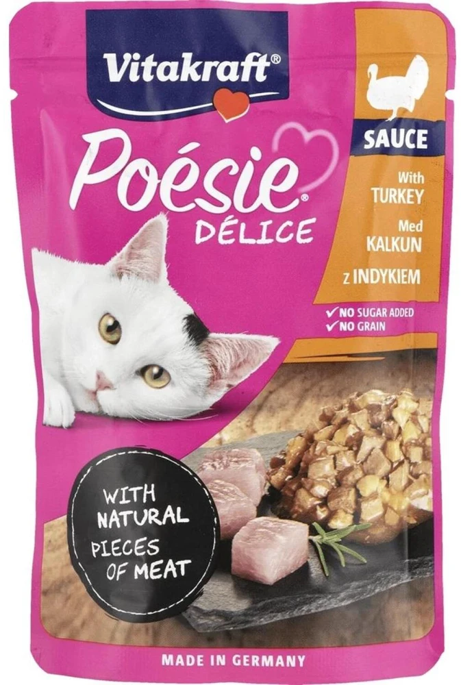 Vitakraft Chovex Sro VITAKRAFT POESIE DELICE, kačių konservuotas pašaras su kalakutiena, 85g, maišelyje