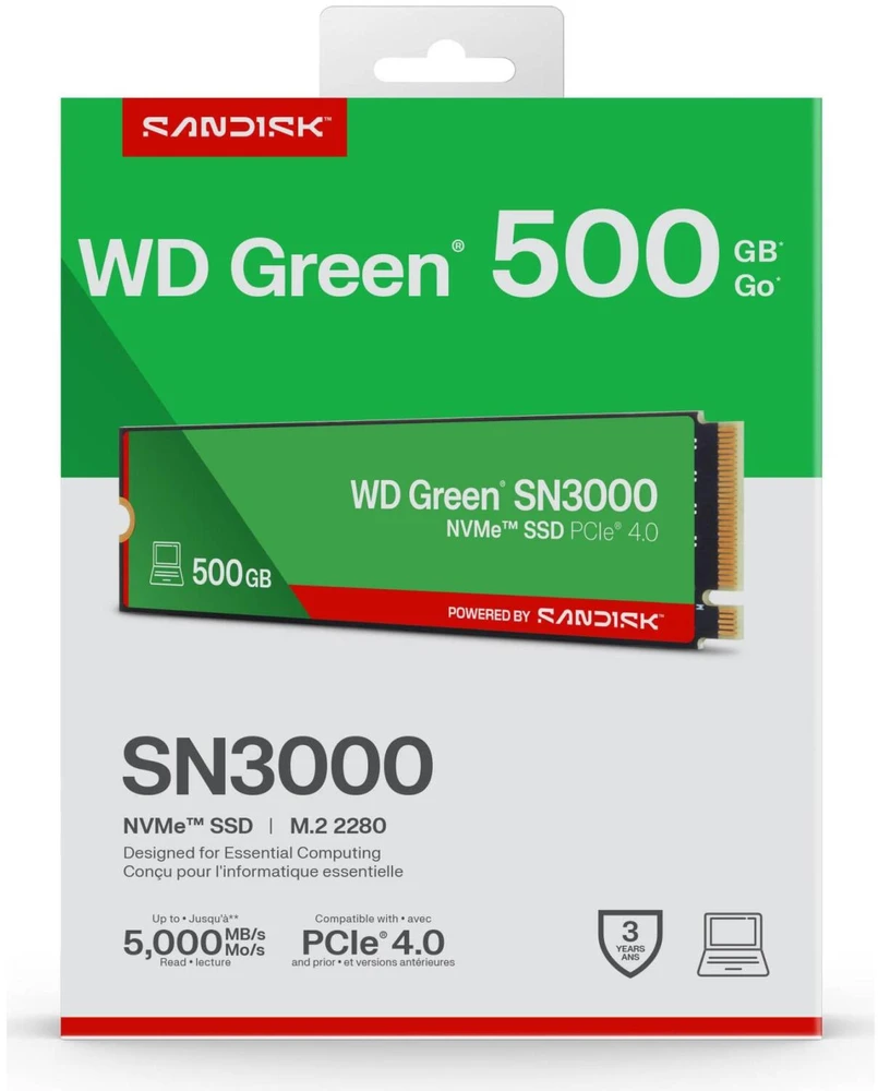 Western Digital Žalias WD ™ SN3000 NVMe™ SSD su SANDISK technologija 500 GB